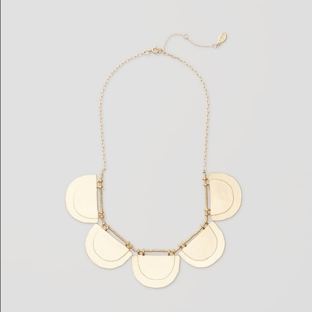 NWT LOFT Gold Brass Scallop Statement Necklace